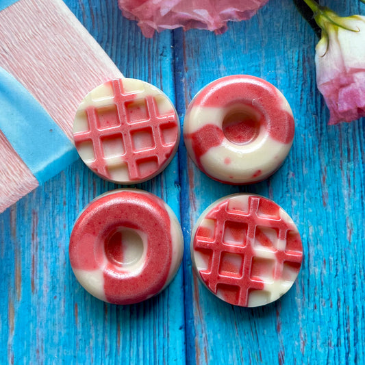 White Chocolate & Raspberry Cookie ~ Pack of 4 Donut Shaped Wax Melts